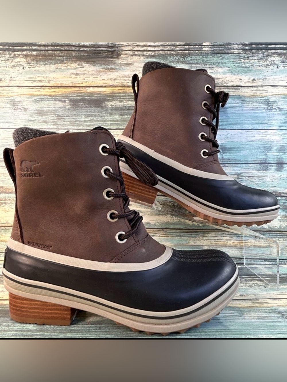 Sorel Slimpack lll Waterproof Winter Boot Womens 8.5 Brown Leather Ankle Lace Up